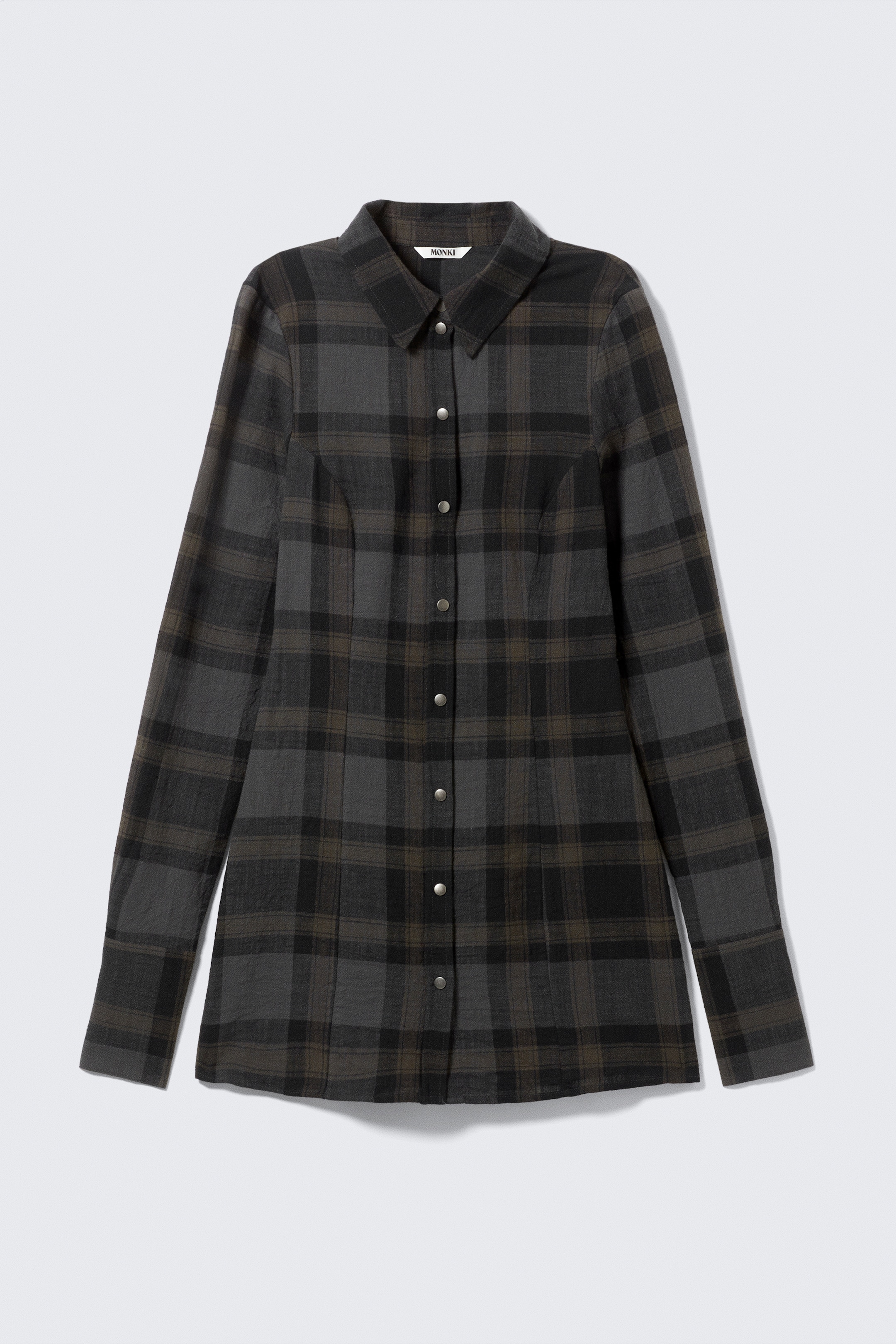 Ver imagem maior: Mini vestido-camisa de manga comprida - Cinza Escuro Xadrez - SENHORA | H&M PT 4