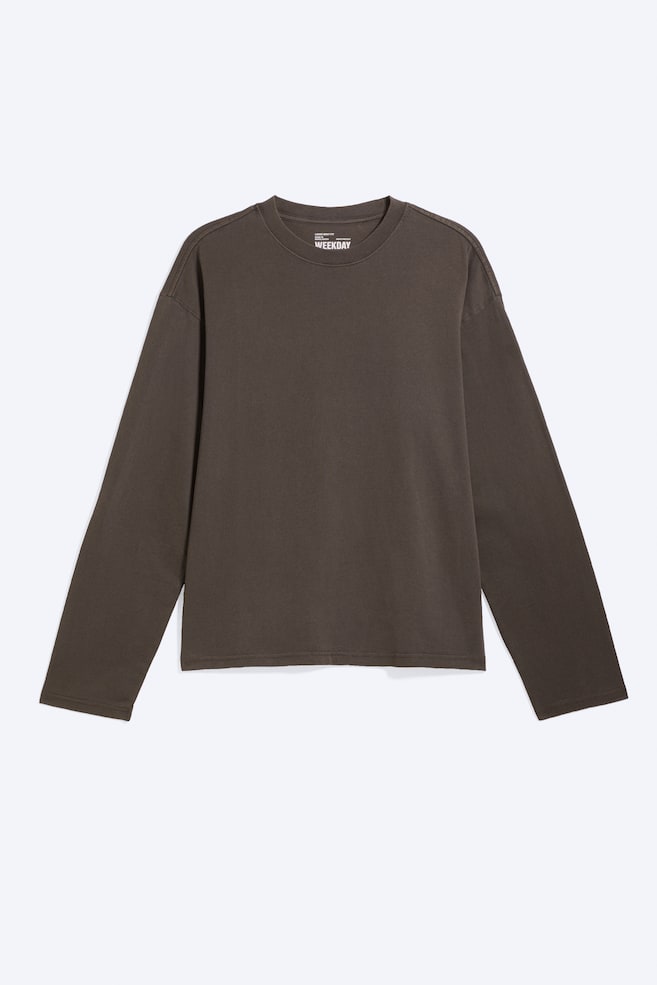 T-shirt a maniche lunghe Loose Boxy - Talpa scuro/Righe blu e bianche/Bianco e blu navy a righe/Bianco/Verde kaki scuro/Verde/bianco a righe/Lilla/Nero a righe/Marrone scuro/Grigio scuro lavato/Rigato Bianco/Nero/Grigio scuro/Viola scuro/Nero/Viola Polveroso/Verde scuro/Righe bianche e grigie/Bianco e rosso scuro a righe - 1