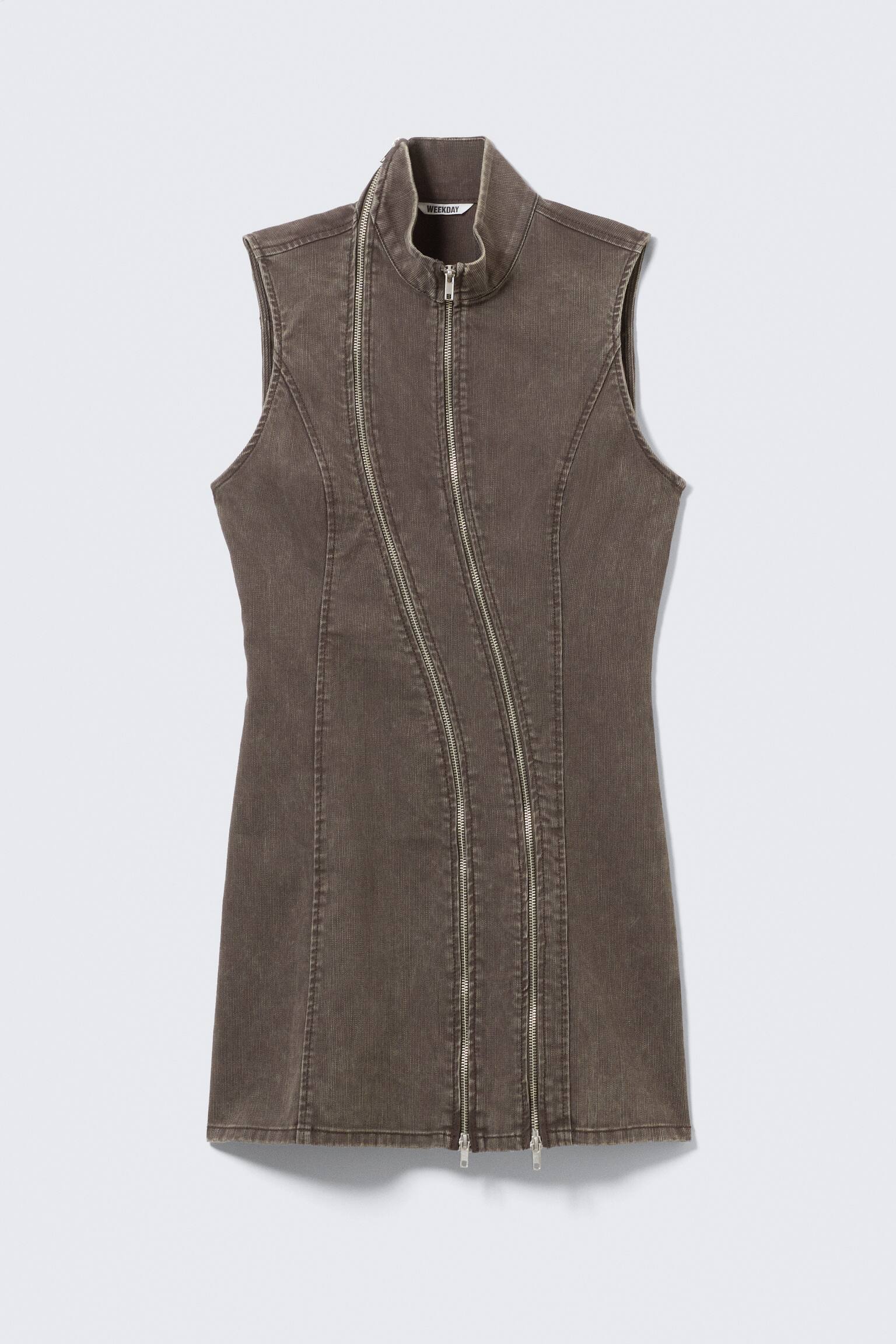 Slim Curvy Zip Mini Kjole - Mørkegrå - 2