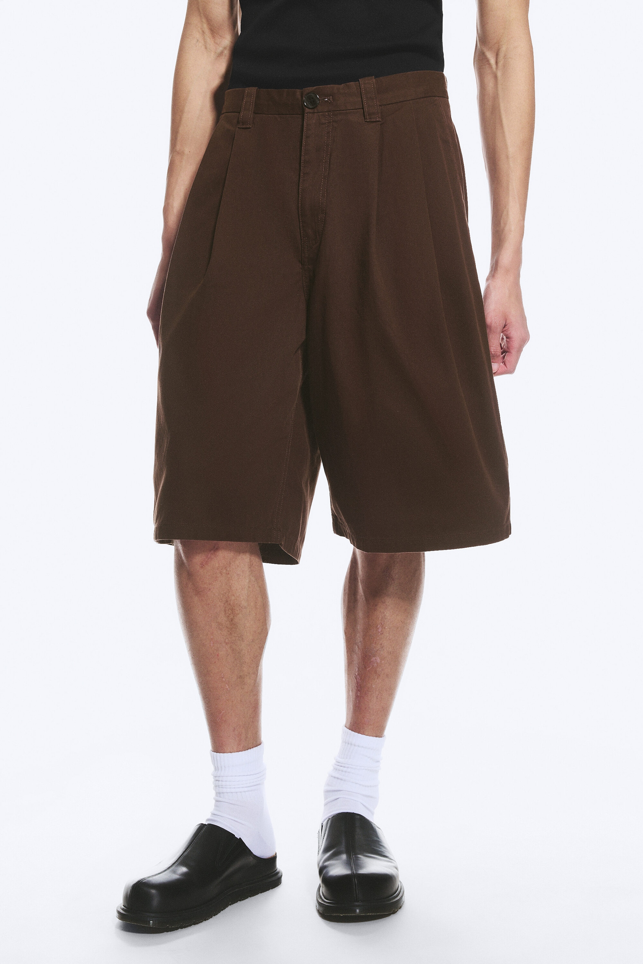 Dark Brown - Cotton Chino Shorts - 2