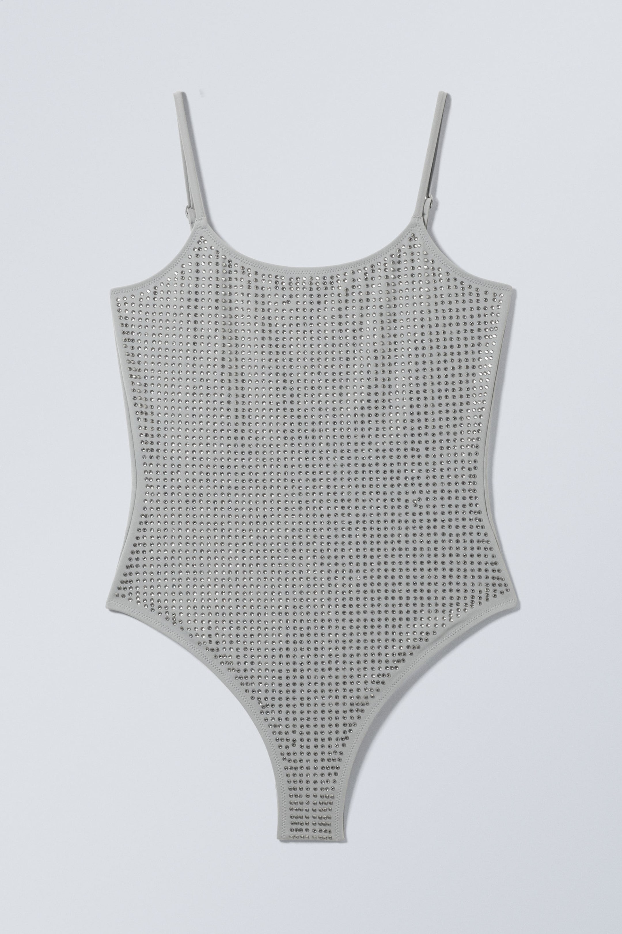 Grey - Rhinestones - Rhinestone Scoop-Neck Swimsuit - 3