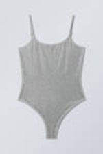 Grey - Rhinestones - Rhinestone Scoop-Neck Swimsuit - 3