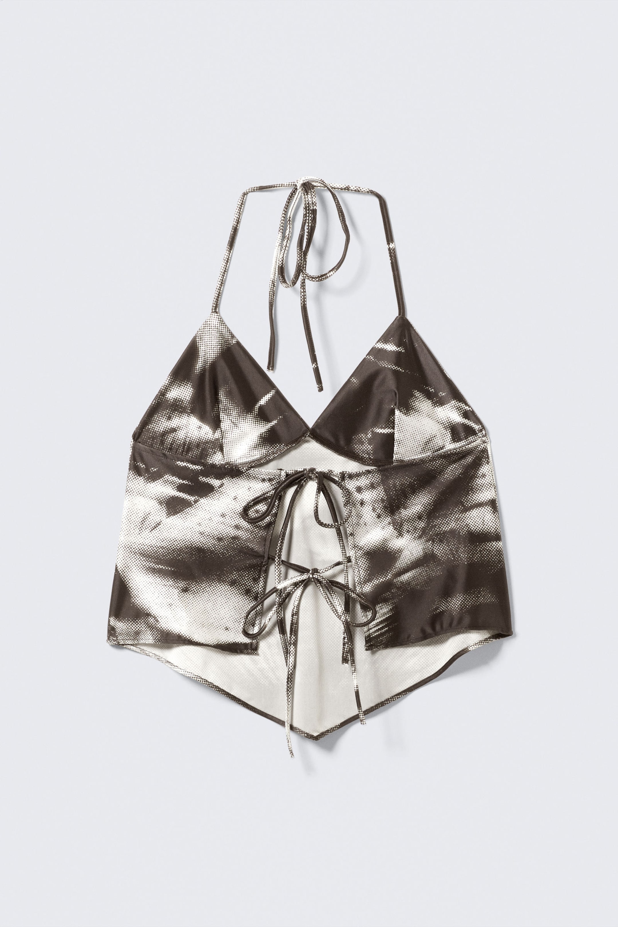 Braun - Abstrakte Blumen - Bedrucktes, kurzes Neckholder-Top - 5
