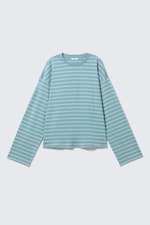 Striped Turquoise - Long-Sleeved Cotton T-shirt - 3