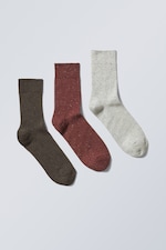 Braun/Rot/Grau - Socken Selma mit Farbsprenkeln, 3er-Pack - 0