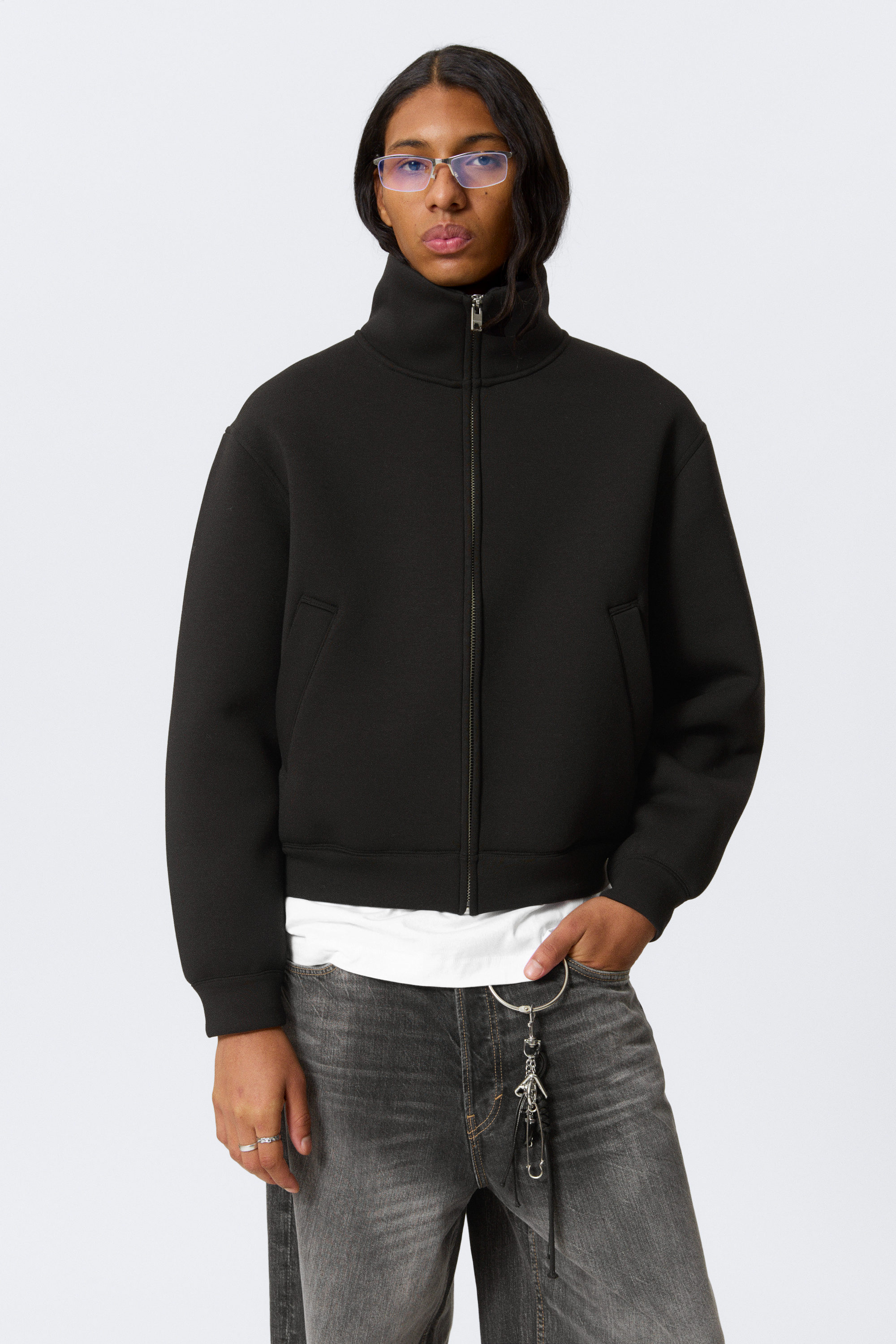 Schwarz - Strukturierte Scuba-Jacke mit Reißverschluss - 2