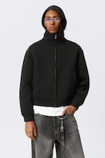 Black - Structured Scuba Zip Jacket - 1