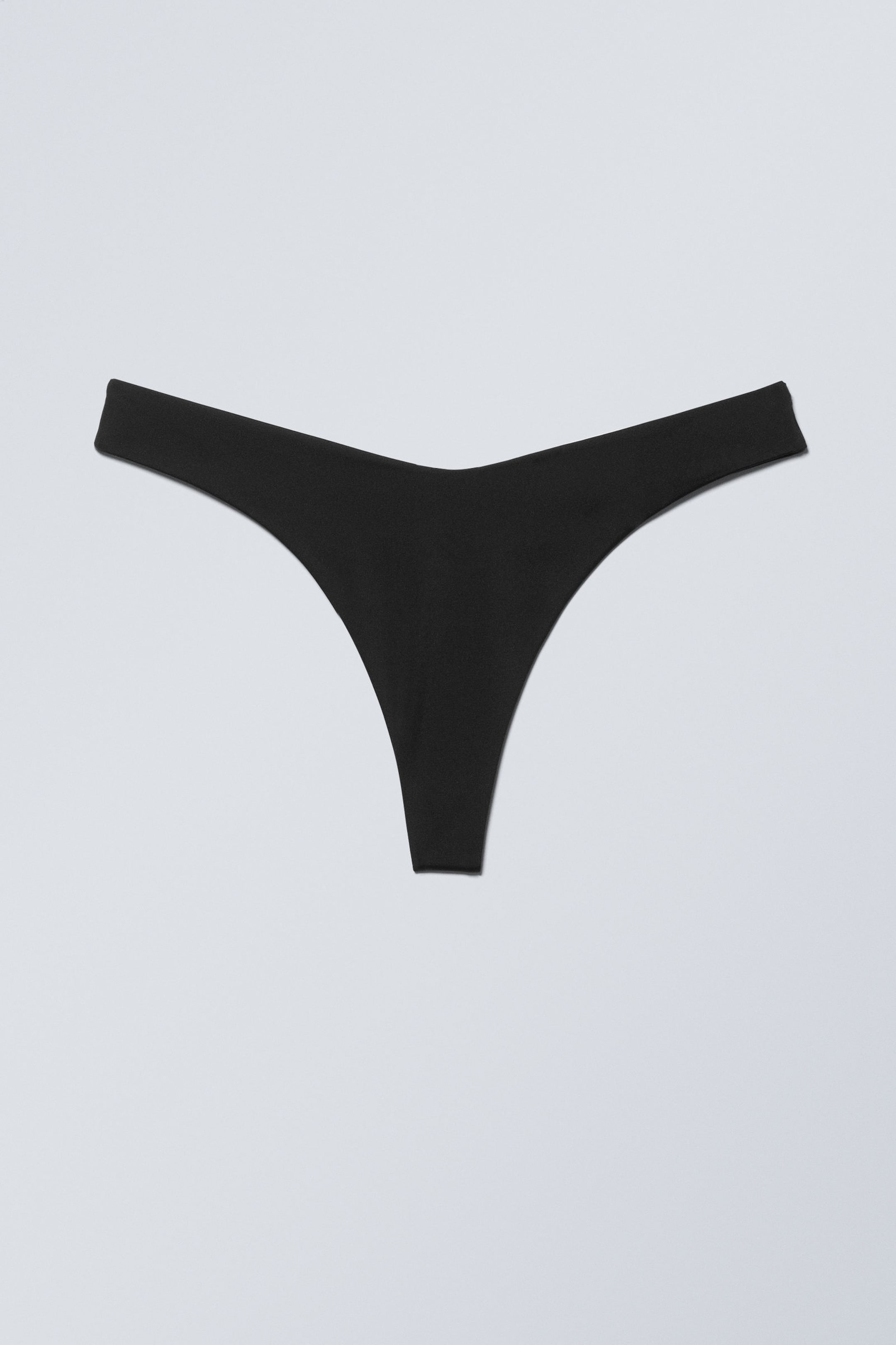 Black - V-Shaped Thong Bikini Bottoms - 3