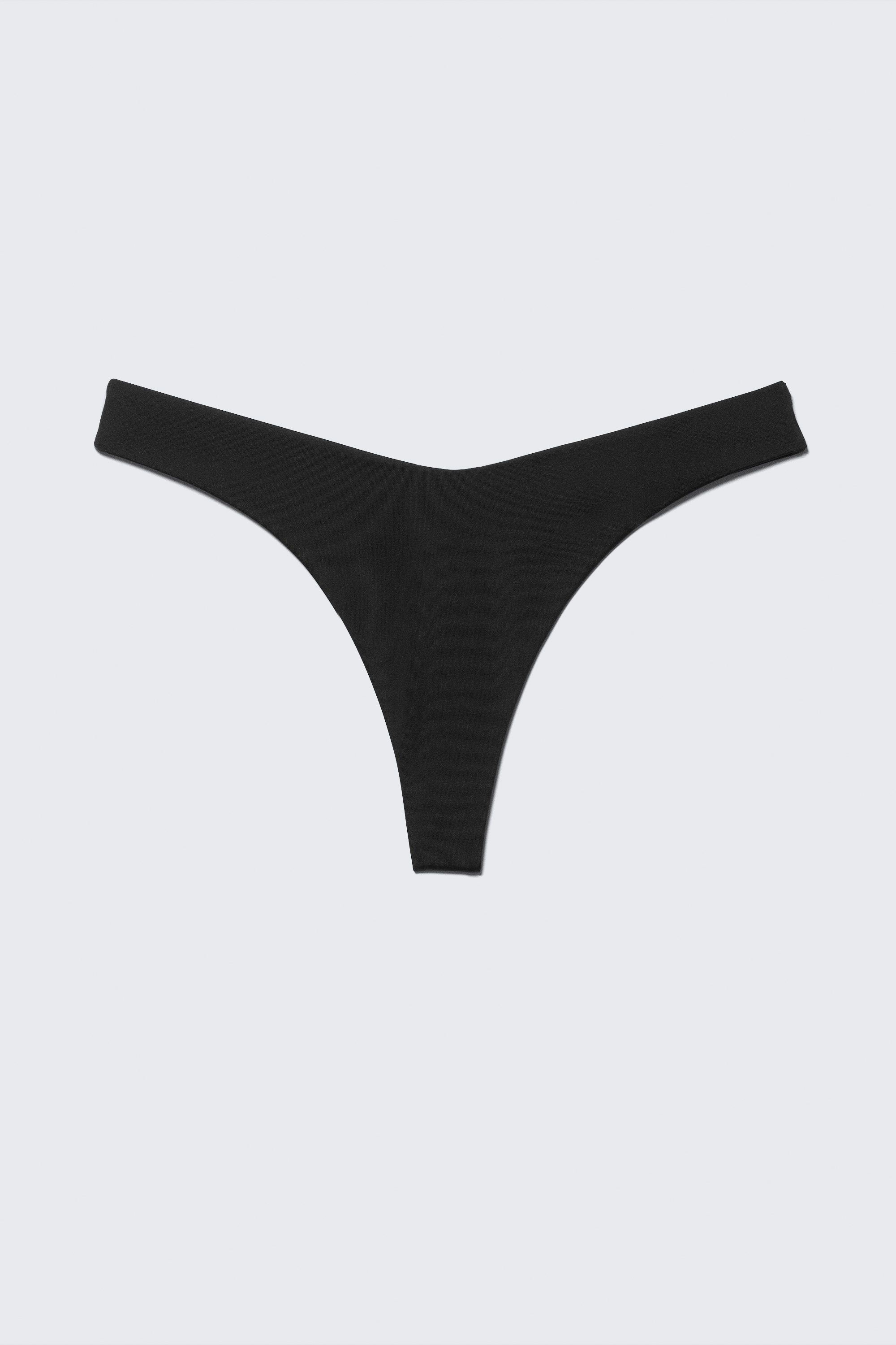 Black - V-Shaped Thong Bikini Bottoms - 3