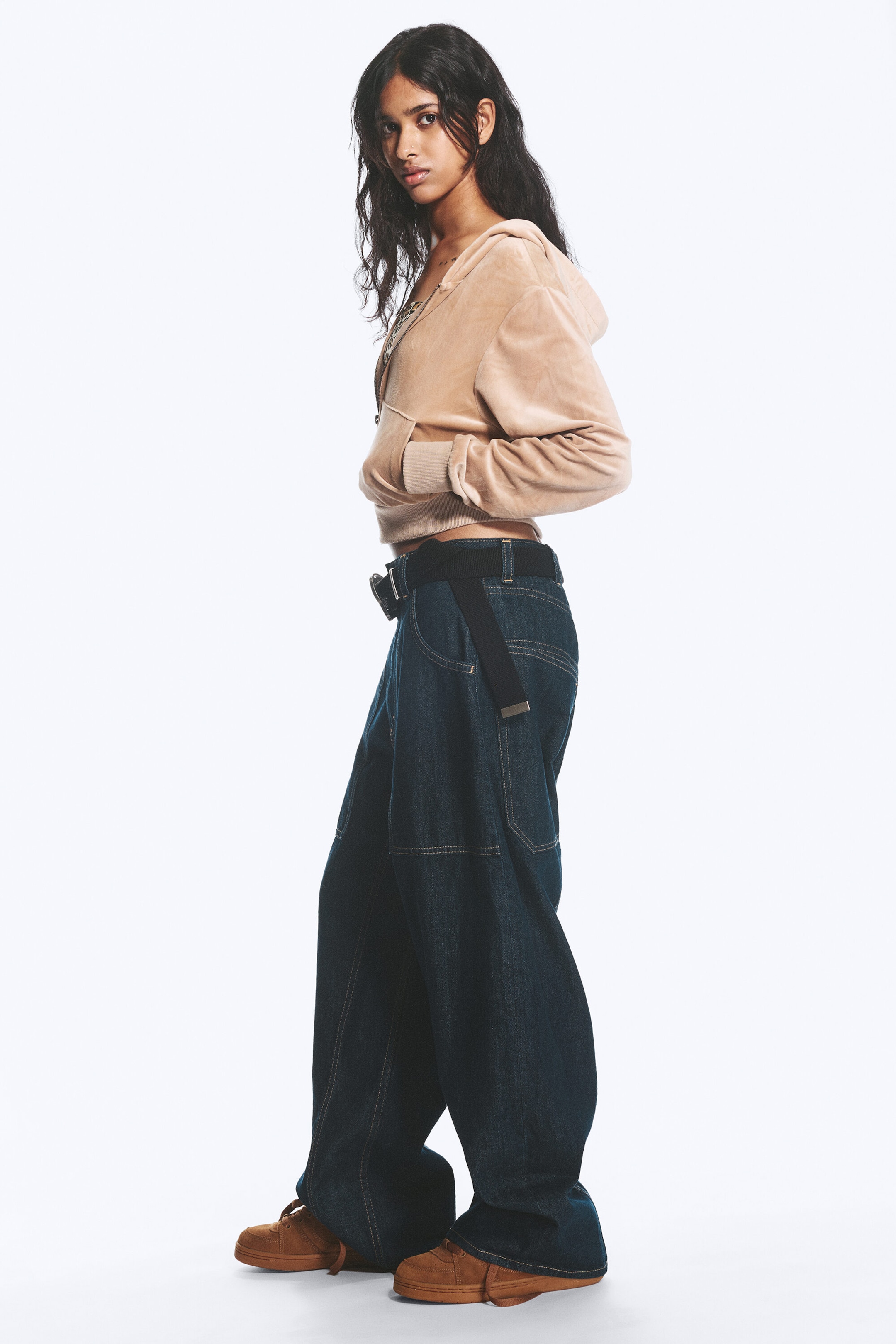 Blue Rinse - Dark Blue - Dunno Unisex Low Rise Loose Barrel Jeans - 4