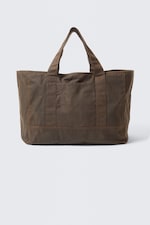 Mörkbrun - Stor vaxad canvasväska i bomull - 2