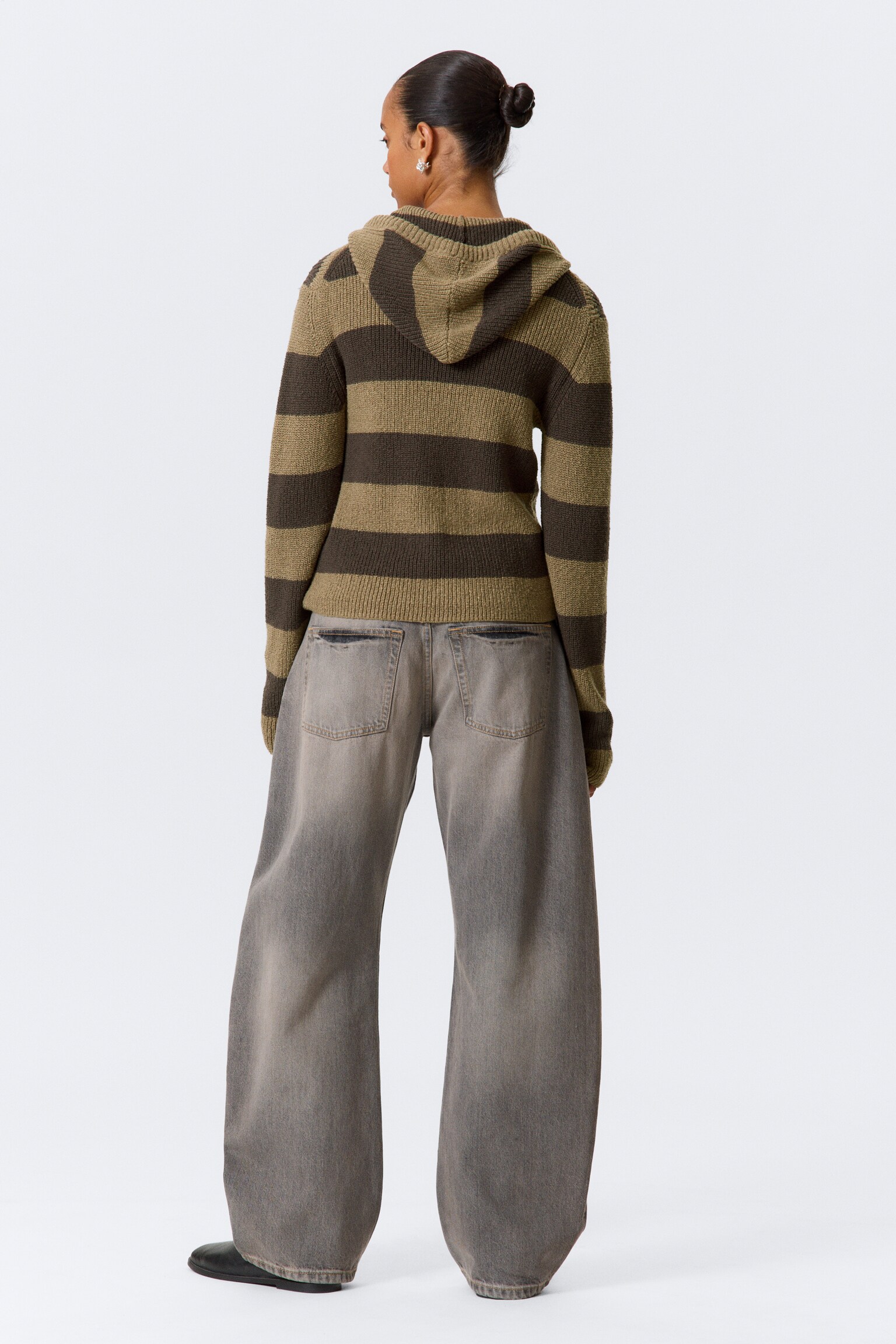 Striped Knitted Slim Fit Zip Hoodie - Gråbrune og sorte striber/Gråmeleret med striber - 3