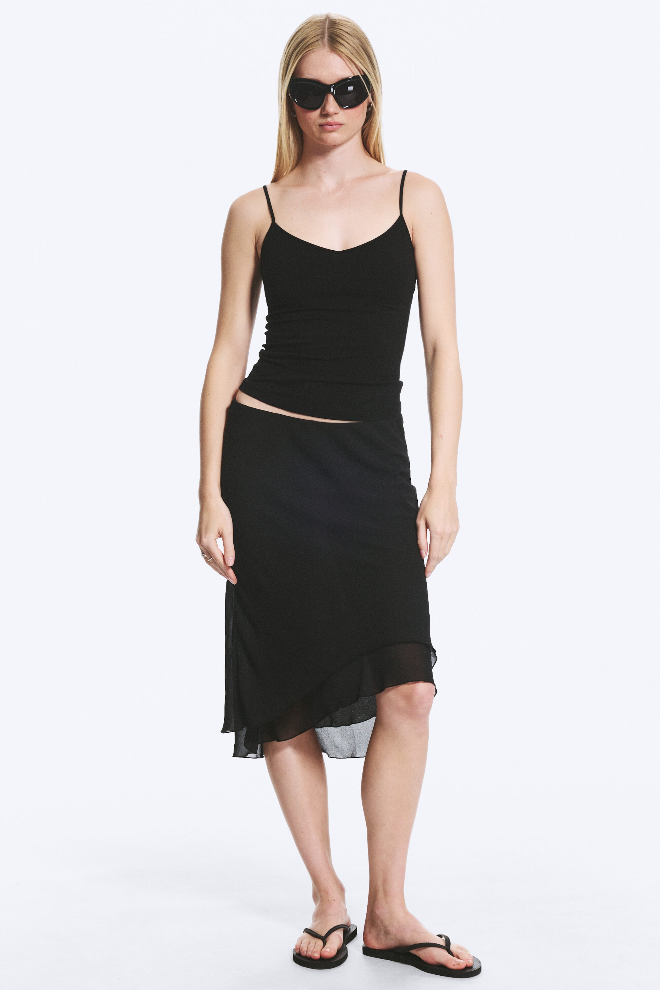 Black - Slim V-neck Cotton Singlet - 2