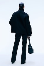 Black - Funnel collar wool-blend jacket - 4