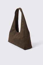 Brown - Structured Buckle Canvas Shoulder Bag - 3