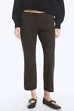 Pinstriped Dark Brown - Low-Rise Cropped Bootcut Suit Trousers - 1
