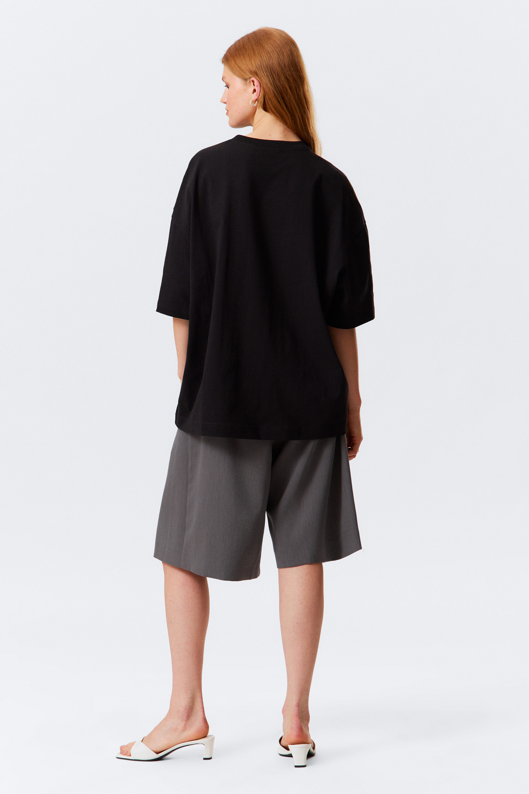 Black - Oversized Short-Sleeved Cotton T-shirt - 2