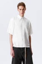 White - Oversized Draped Boxy Short-Sleeved Shirt - 0
