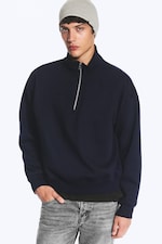 Bleu marine foncé - Sweat à demi-fermeture zippée ample - 0