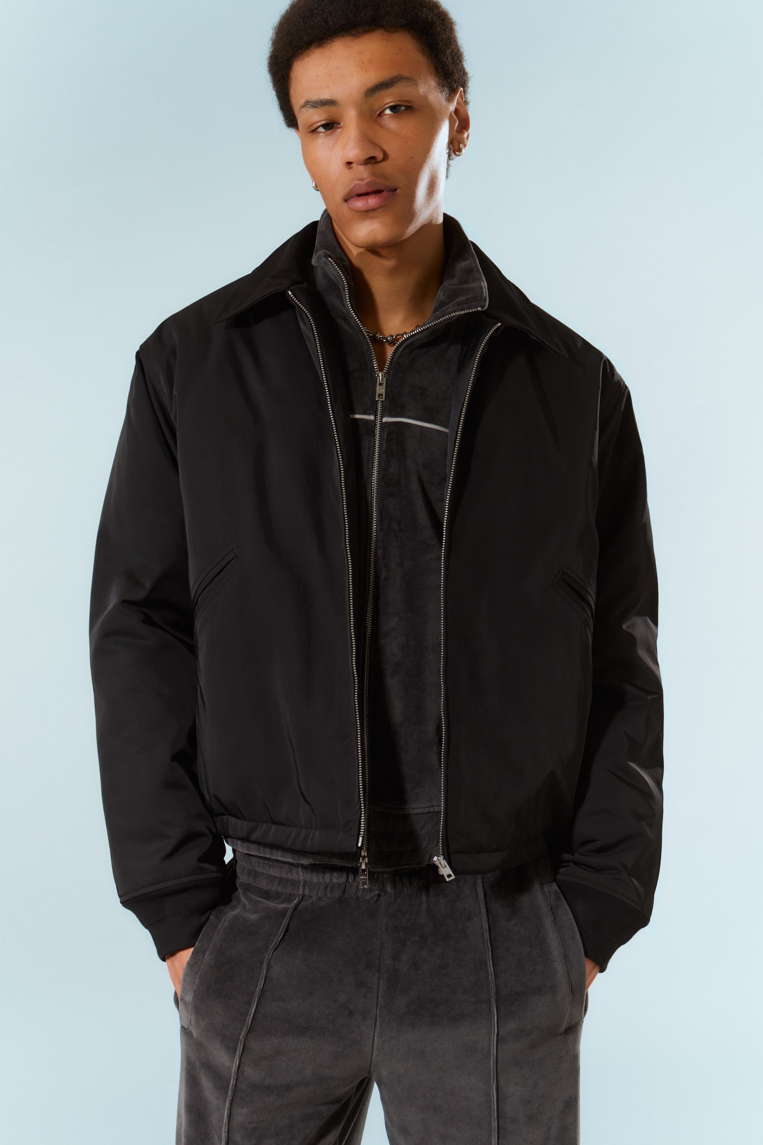 Cazadora con cremallera de ajuste holgado - Negro - 1