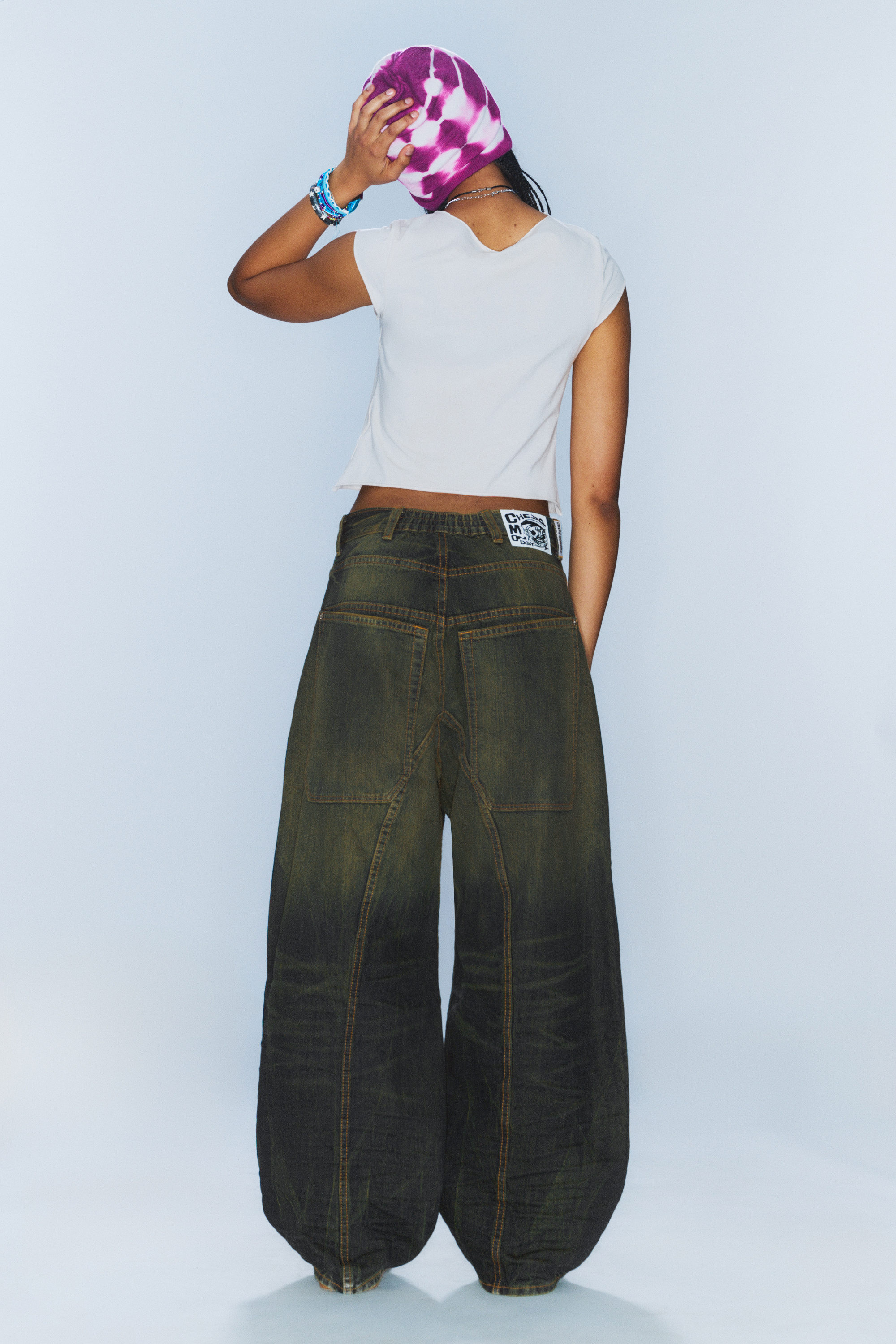 Washed Sulphur - Dark Khaki - Dunno Unisex Low Rise Loose Barrel Leg Jeans - 6