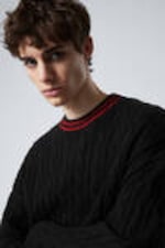 Black - Oversized Cable Knit Sweater - 2