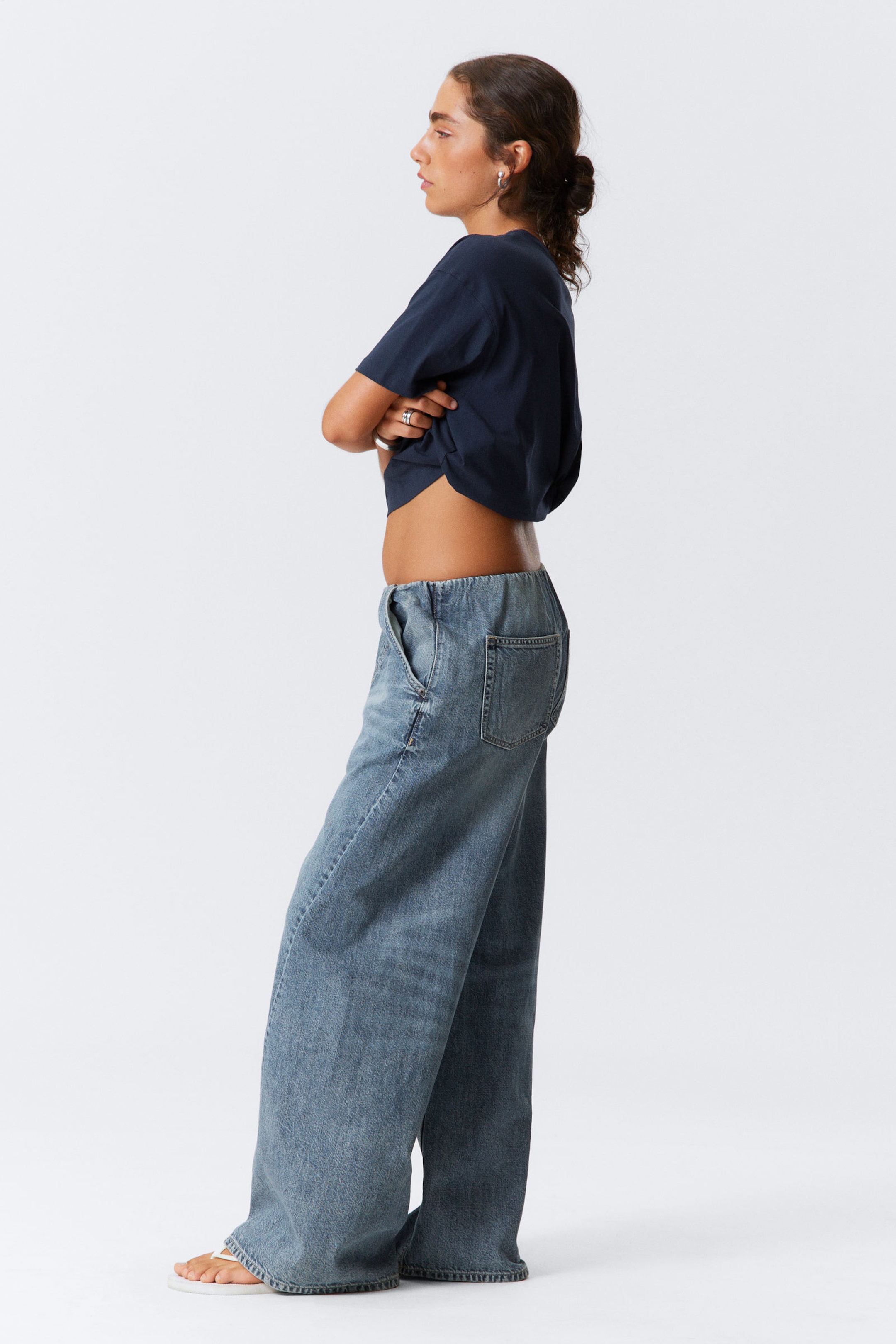 Torn Blue - Medium Blue - Low Rise Loose Fit Denim Joggers - 3