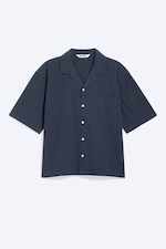 Checked Dark Blue - Loose Short-Sleeved Resort Shirt - 3
