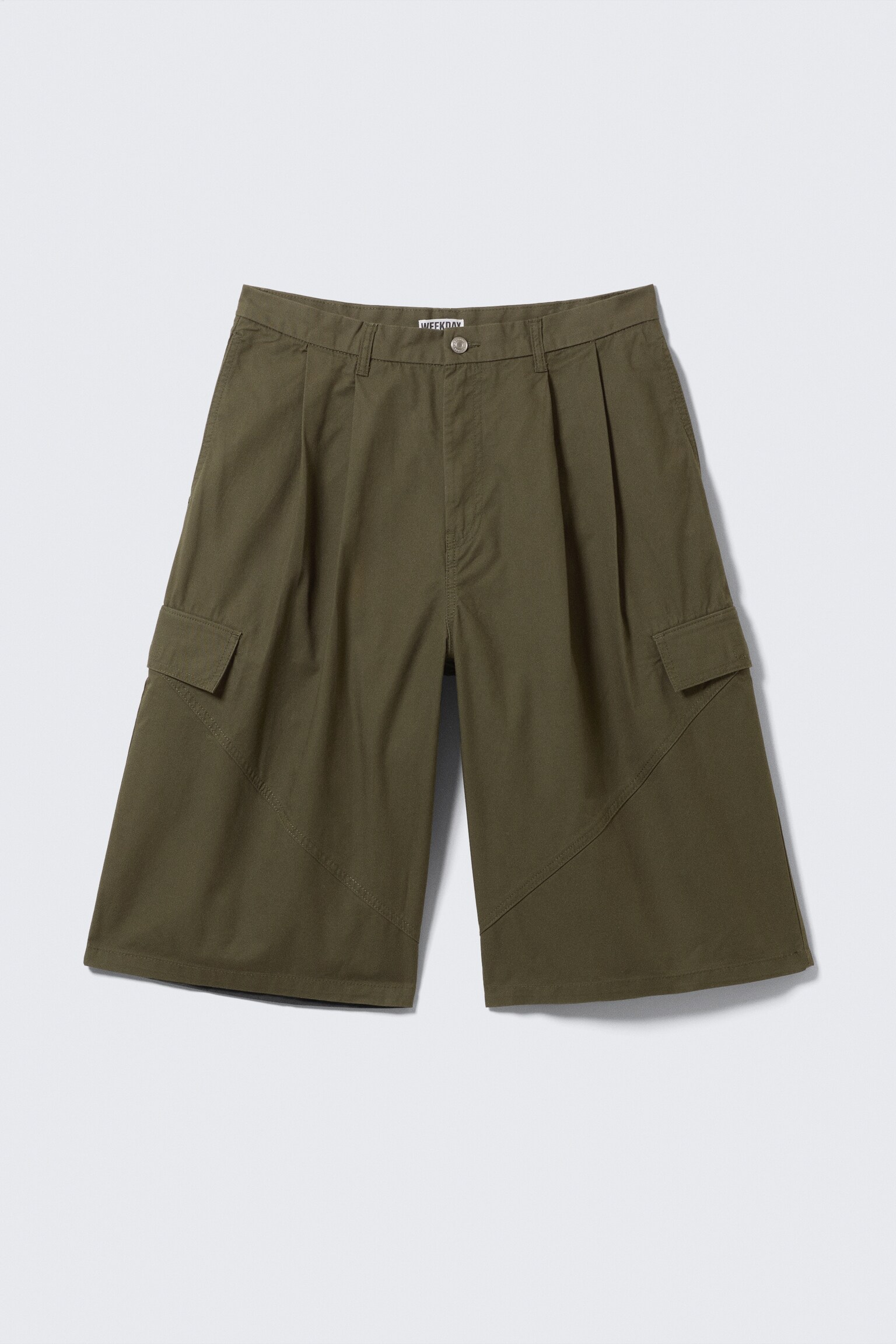 Pantaloni scurți din bumbac twill cu croială lejeră - Verde Khaki Închis/Negru