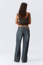 Lake Blue - Dark Blue - Ample Low Rise Loose Wide Leg Jeans - 3