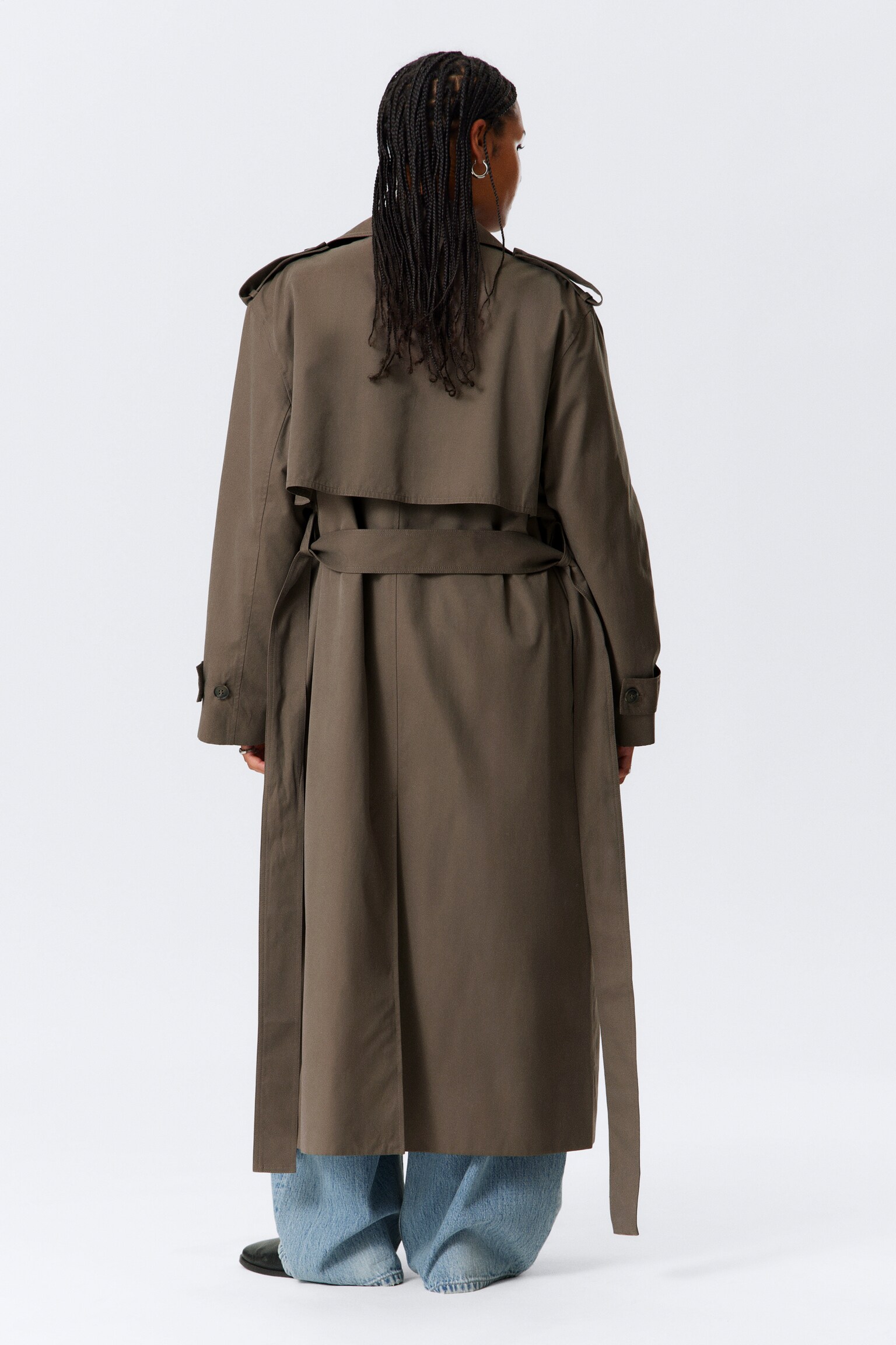 Oversized Double-Breasted Canvas Trench Coat - Dark Mole/Black - 6