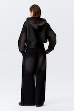 Black Spray Wash - Cropped Washed Scuba Zip Hoodie - 3