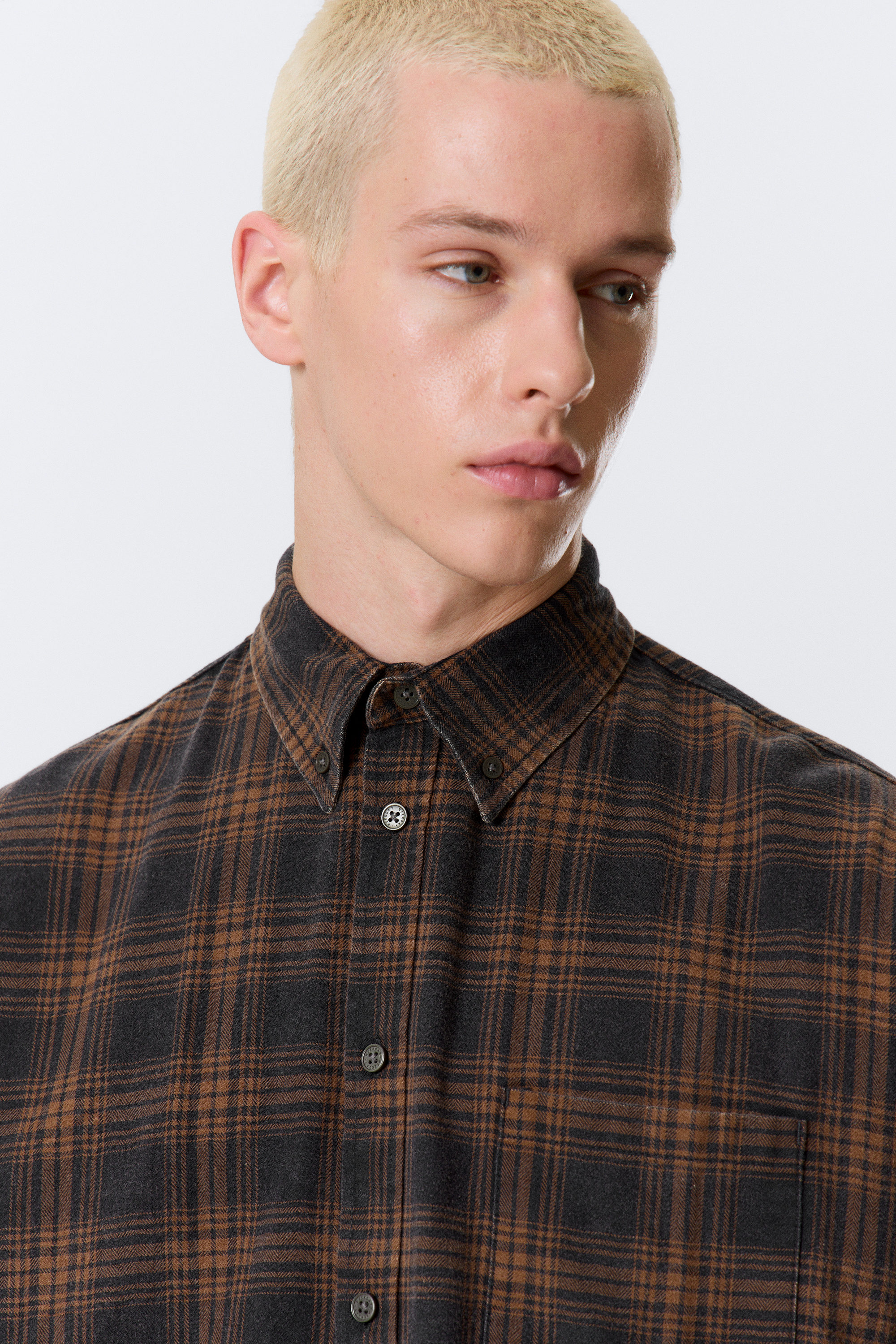 Checked Washed Navy/Orange - Washed Checked Button-Down Flannel Shirt - 2