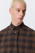 Checked Washed Navy/Orange - Washed Checked Button-Down Flannel Shirt - 1