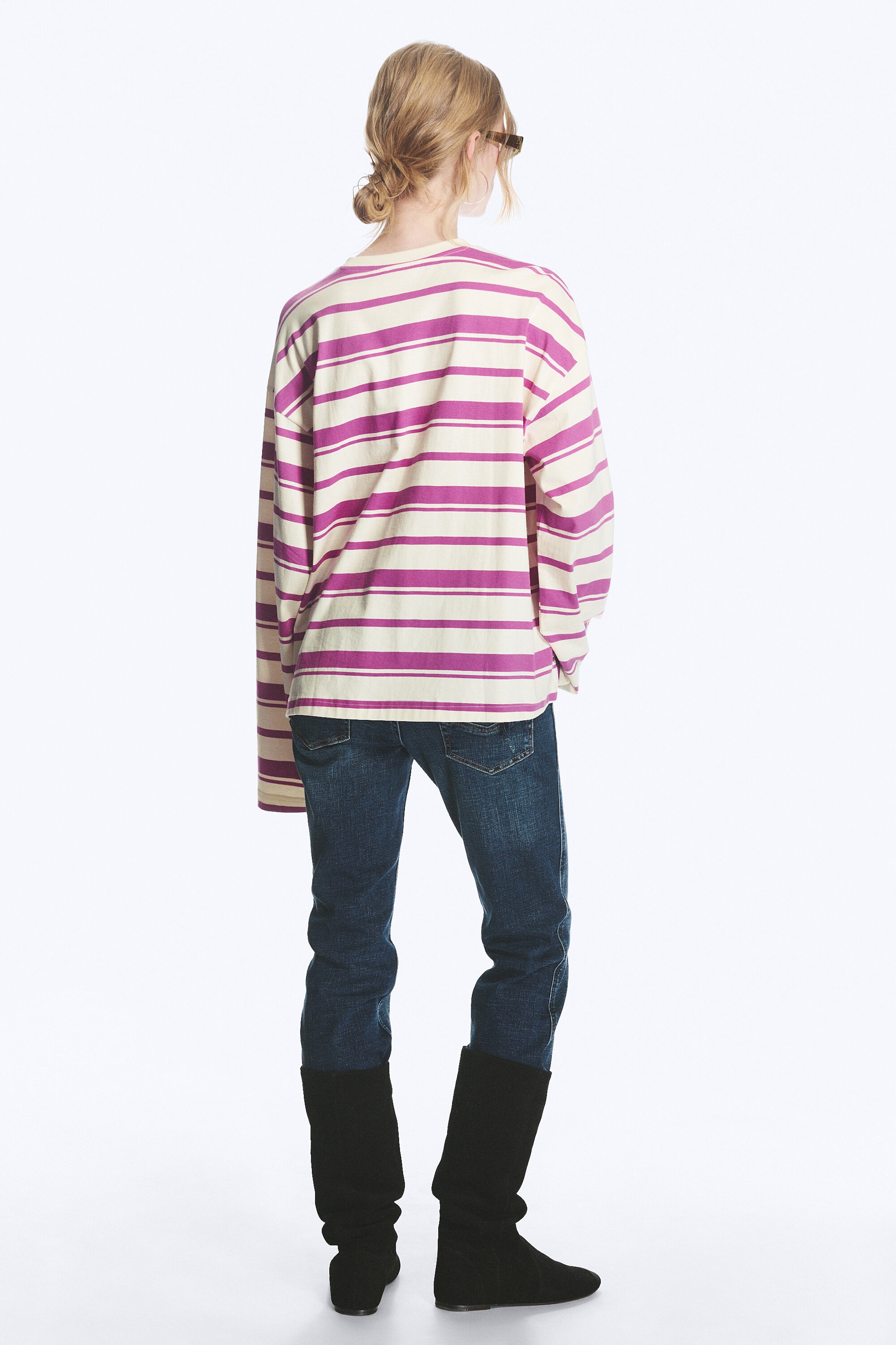 Gestreift Weiß/Pink - Longsleeve-Shirt aus Baumwolle - 2