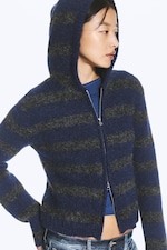 Blue & Grey Stripes - Knitted Wool-Blend Zip Hoodie - 2