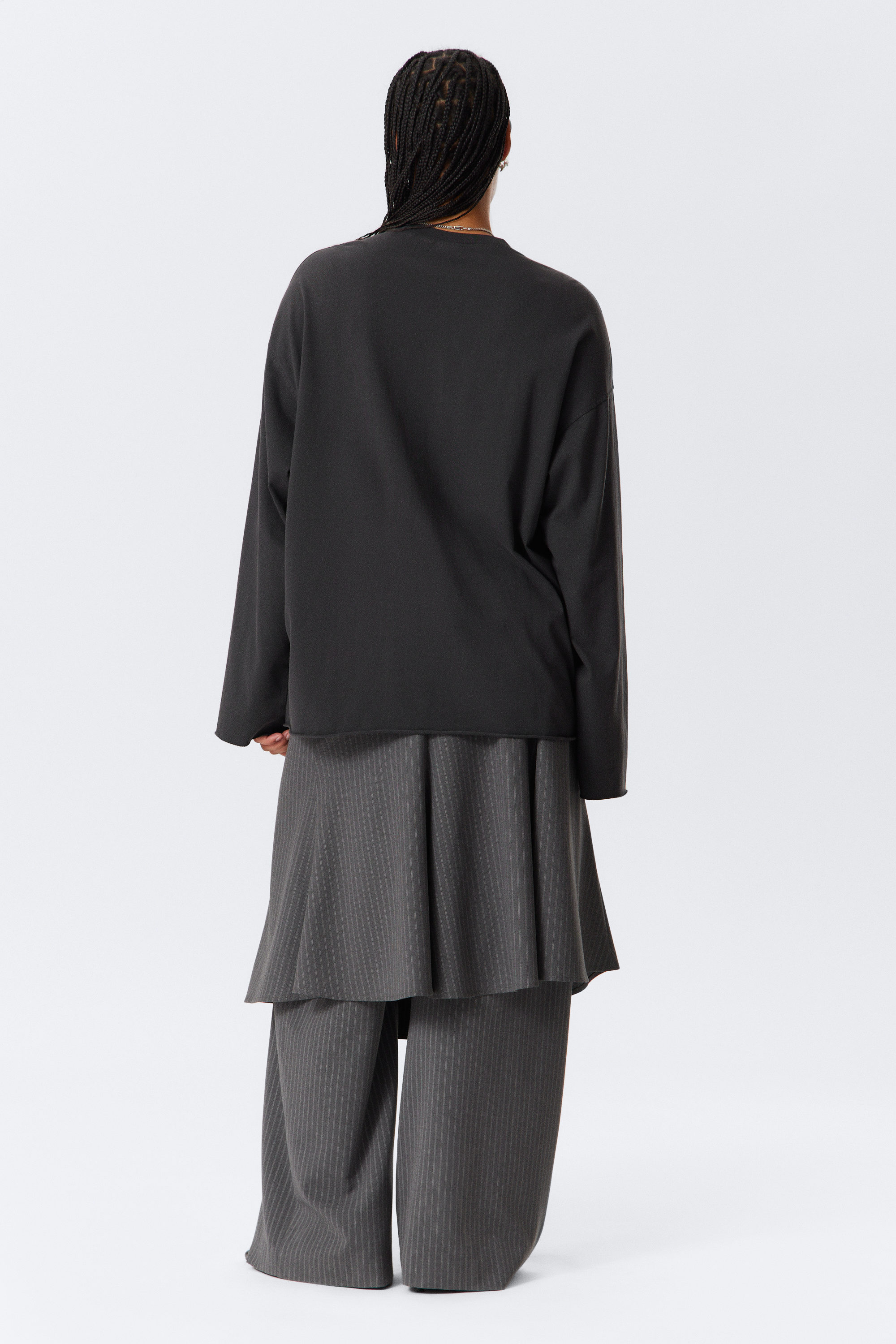 Dark Grey - New Beginnings - Long-Sleeved Printed Oversized Cotton Top - 3