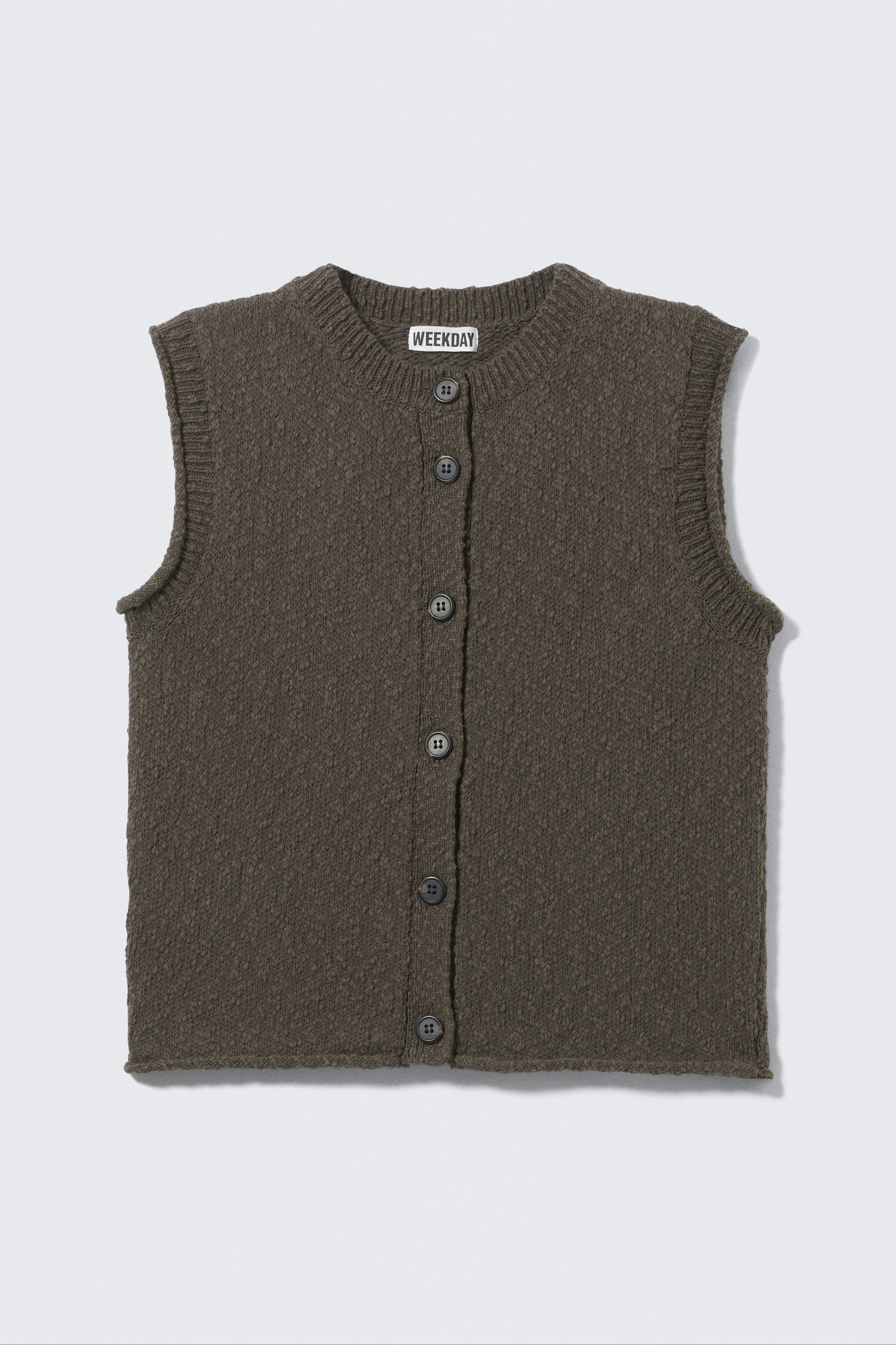 Dark Greyish Brown - Knitted SingleBreasted Vest - 1