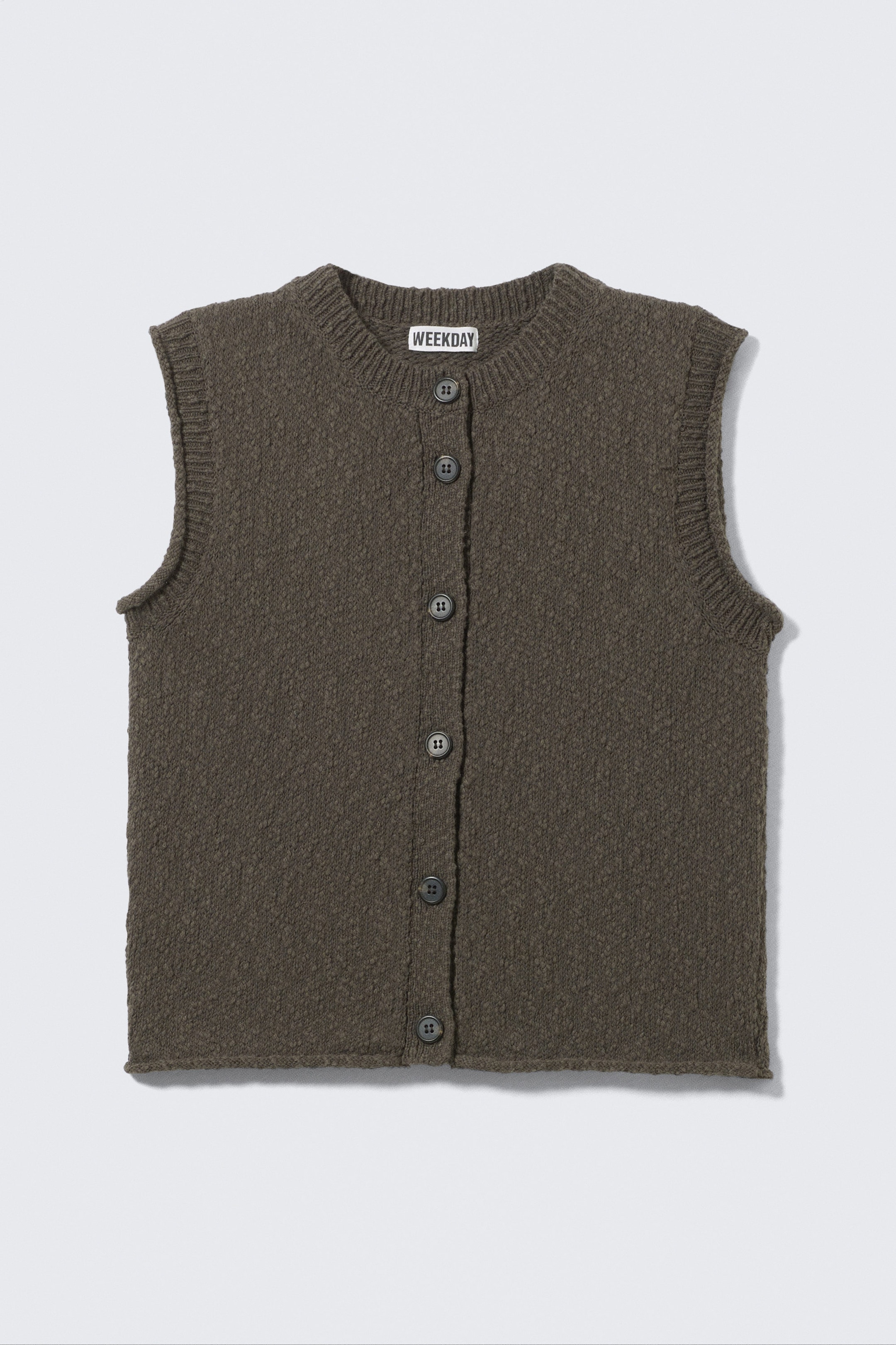 Dark Greyish Brown - Knitted Single-Breasted Vest - 1
