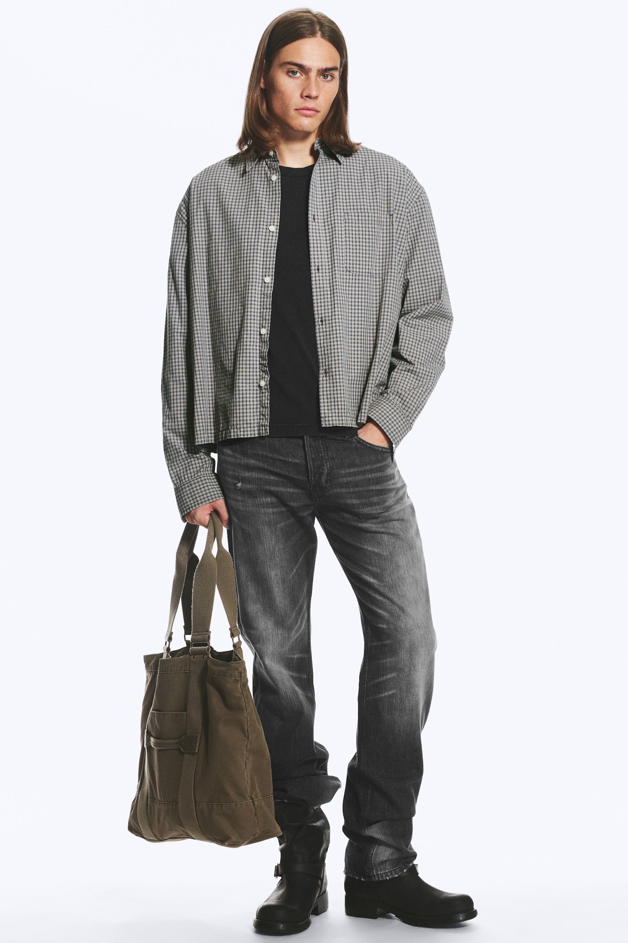 Checked Light Mole - Relaxed Boxy Poplin Shirt - 2