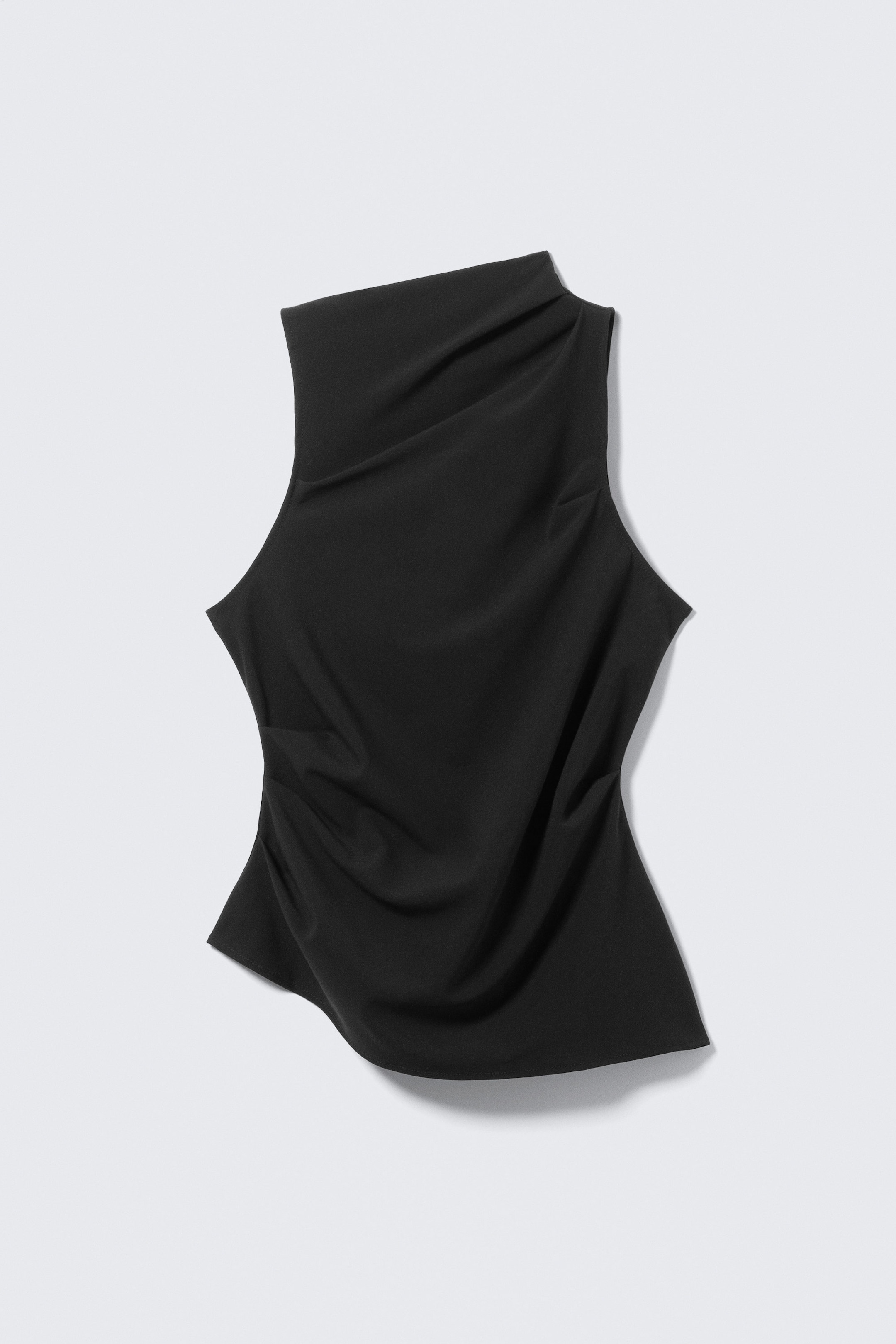 Black - Asymmetric Sleeveless Suiting Top - 4