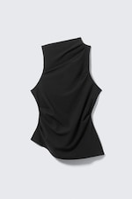Black - Asymmetric Sleeveless Suiting Top - 4