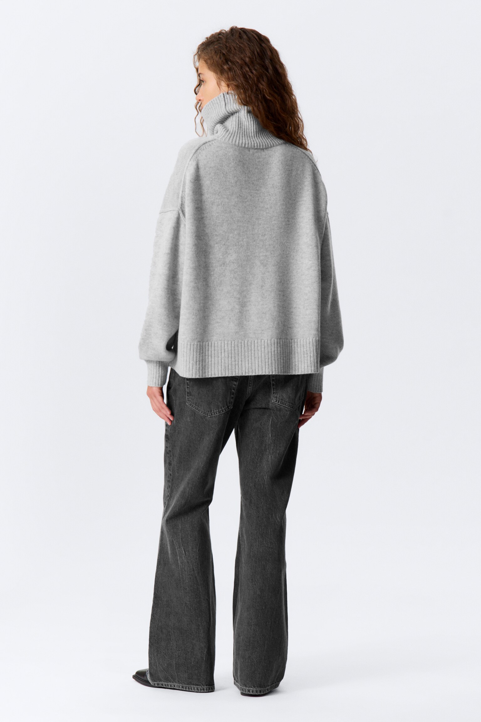 Oversize-Rollkragenpullover aus Wolle - Grau meliert/Dunkles Marineblau - 5