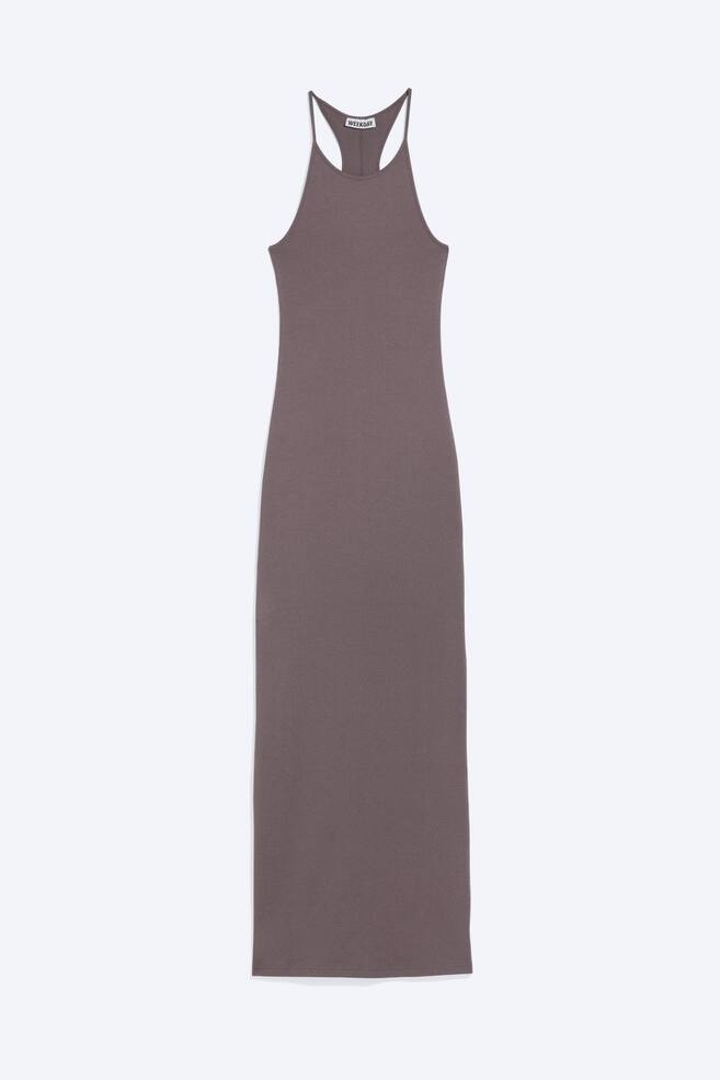 Robe longue en jersey, dos nageur - Prune poudrée/Gris chiné - 1