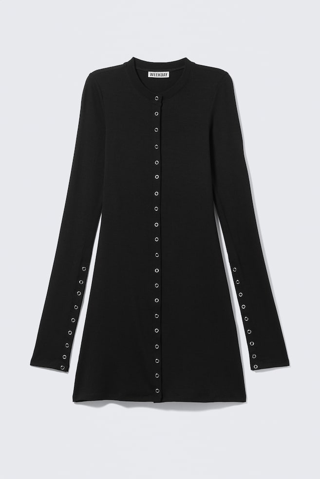 Mini-robe à pressions et manches longues - Noir - 1
