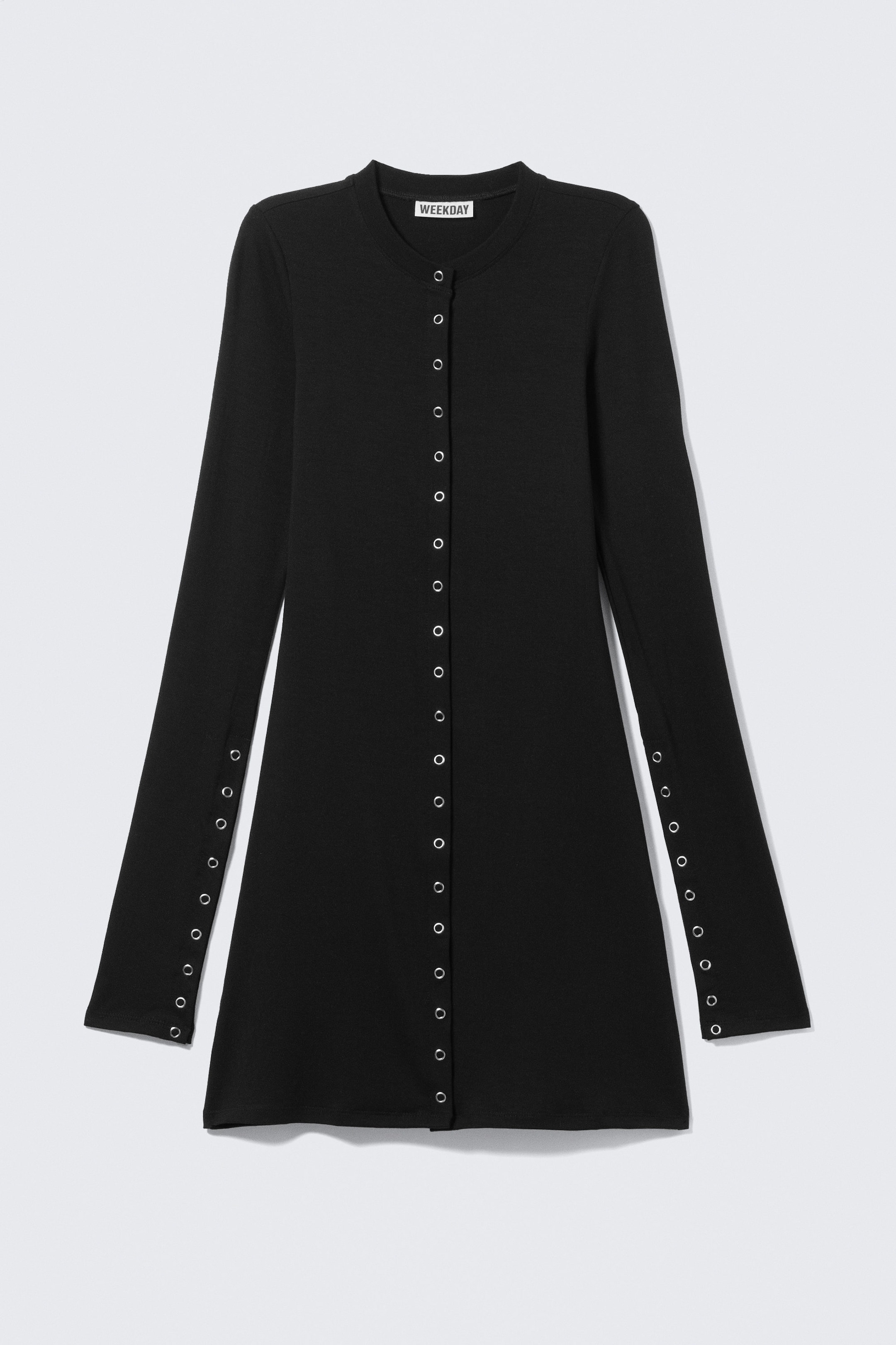 Black - Long-Sleeved Popper Mini Dress - 4