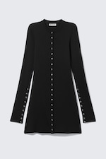 Black - Long-Sleeved Popper Mini Dress - 4