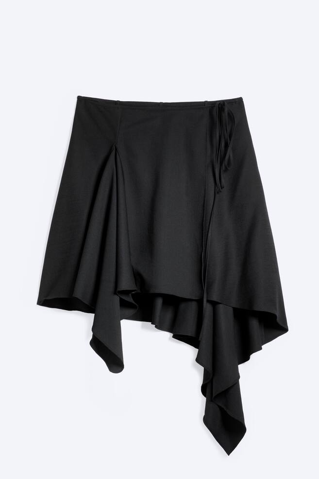 Asymmetrischer Midi-Wickelrock mit mittlerem Bund - Schwarz - 1