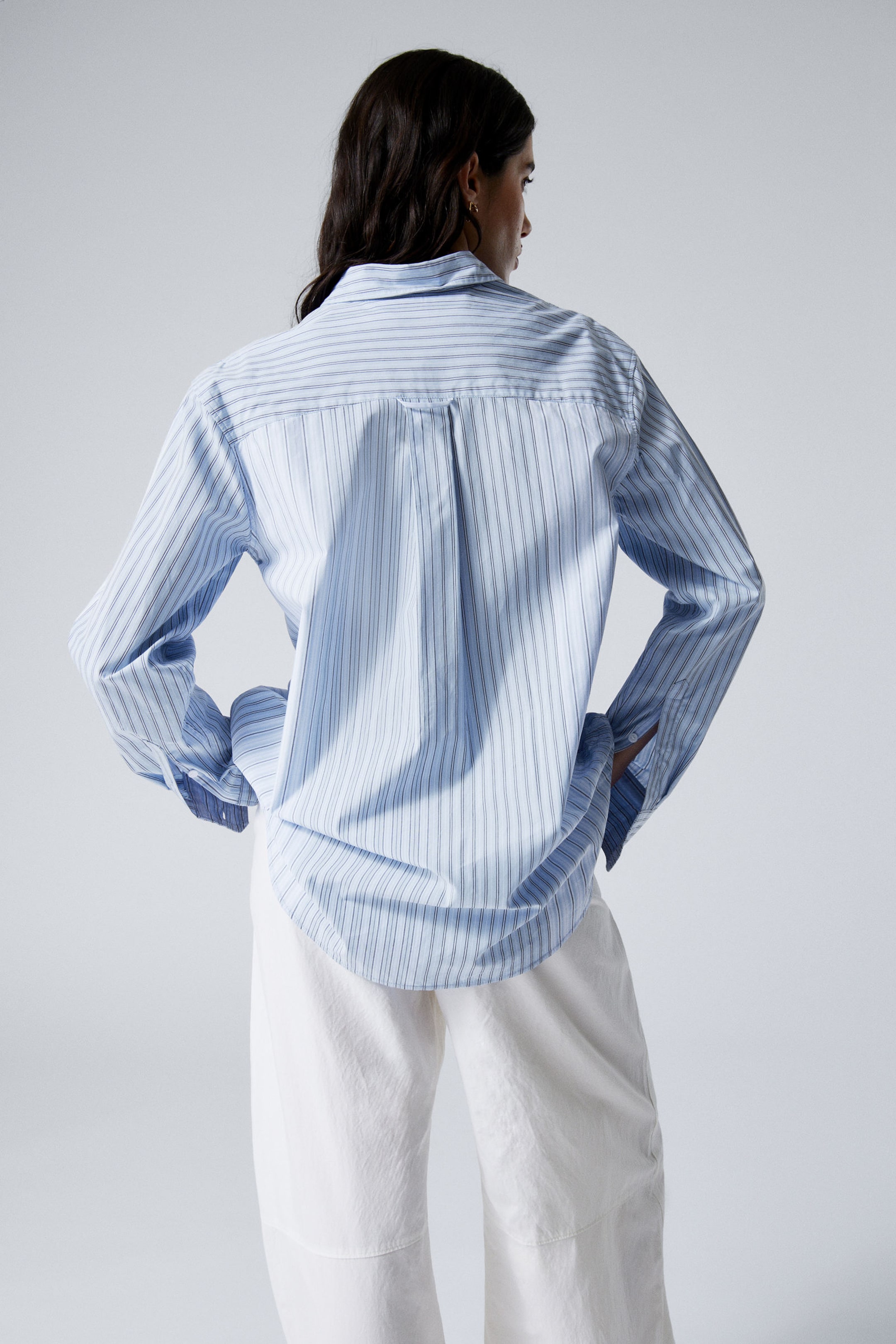 Striped Light Blue - Long-Sleeved Poplin Cotton Shirt - 2