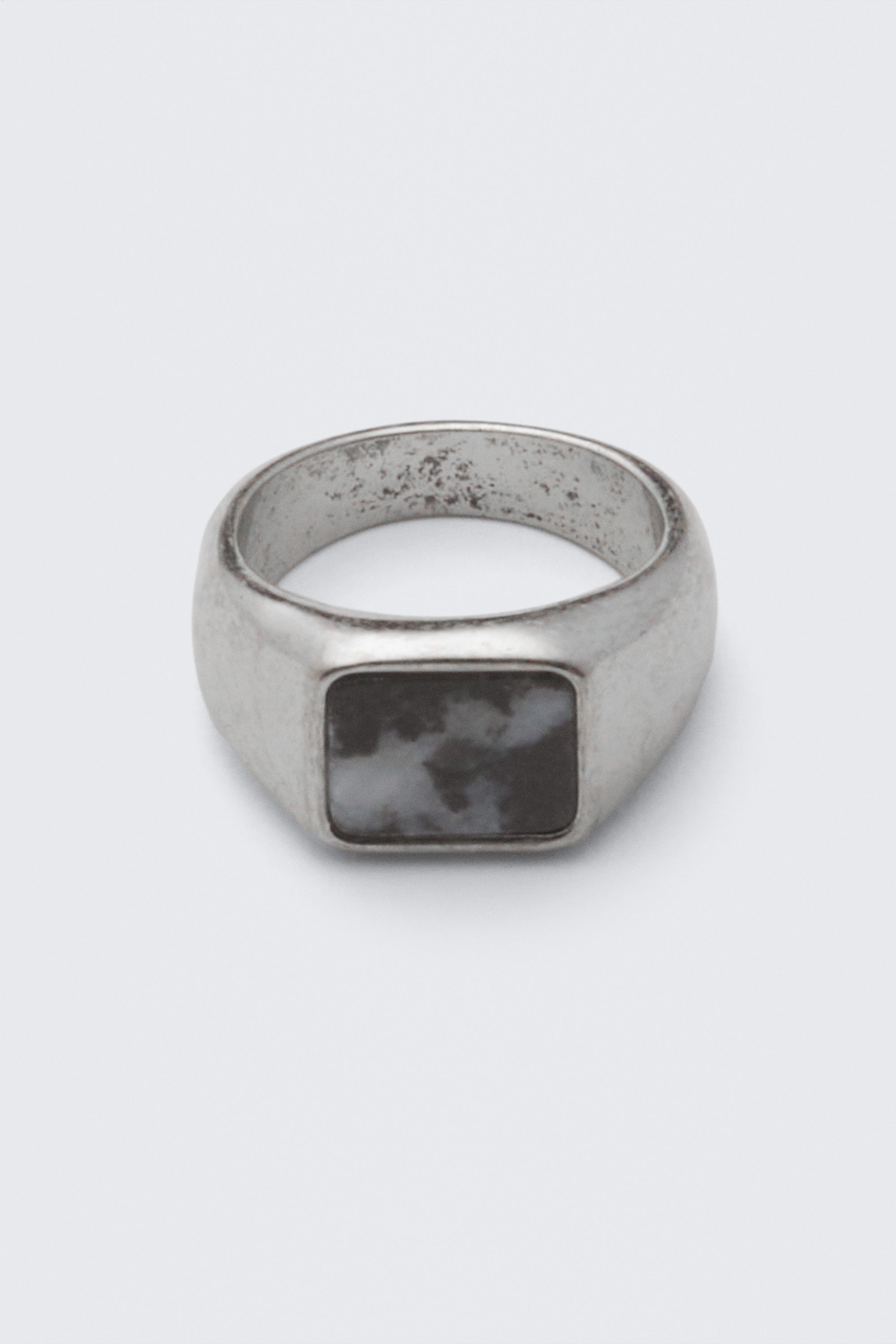 Rhodium - Schwarzer Stein - Rock-Ring - 1